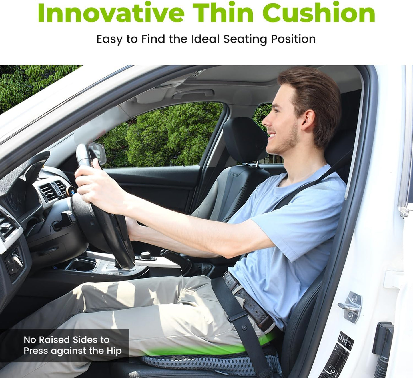 Soft Dense Memory Foam Car Seat Cushion for Driving - Seat Cushion for Car Seat Driver with Wedge Design & Raised Back to Broaden Vision, Provides Comfort for Lower Back & HIPS (Passenger Use Too)