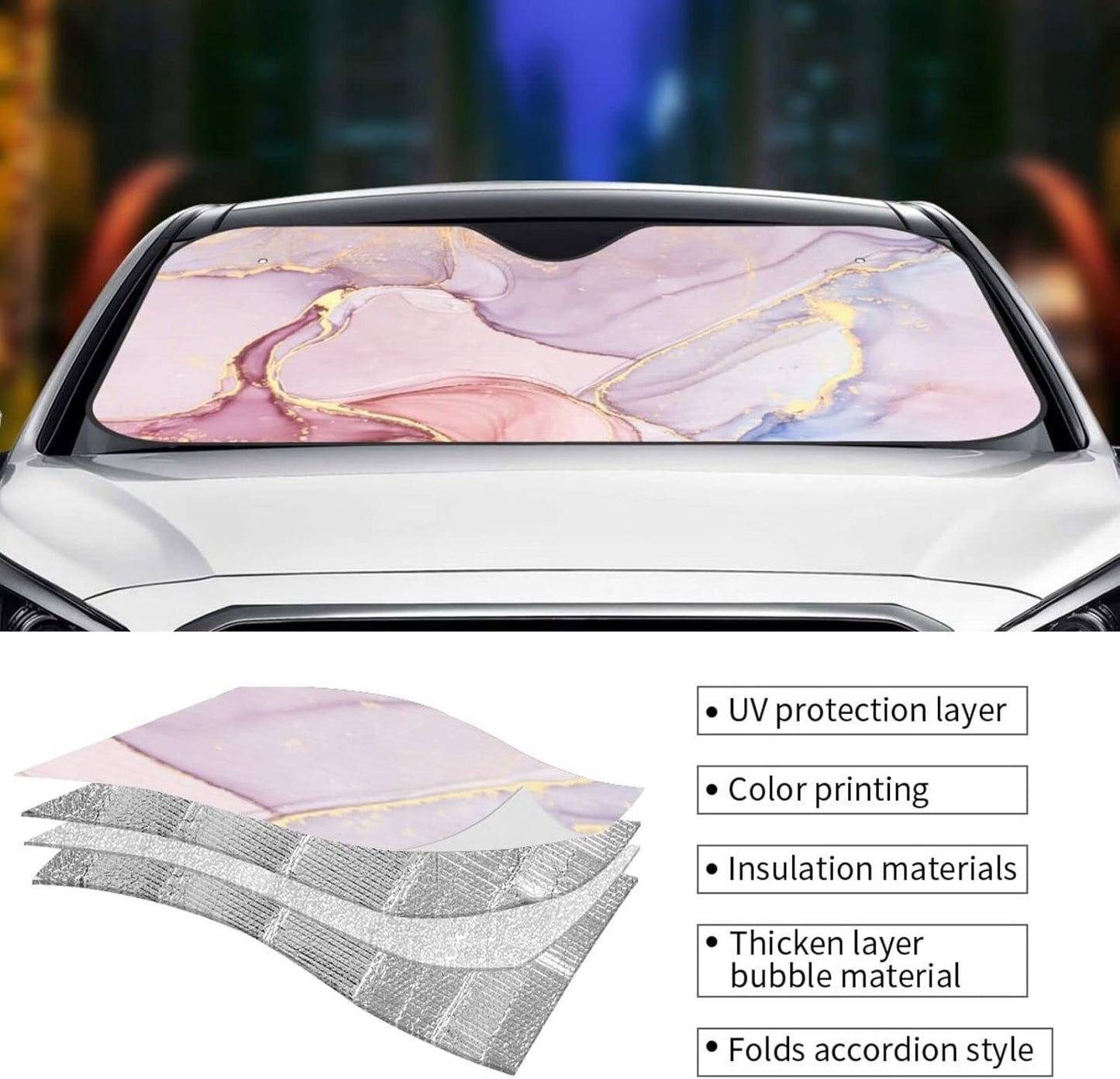 Marble Car Windshield Sunshade Front Window Sun Visor Protector Foldable Shield Cover for Truck SUV