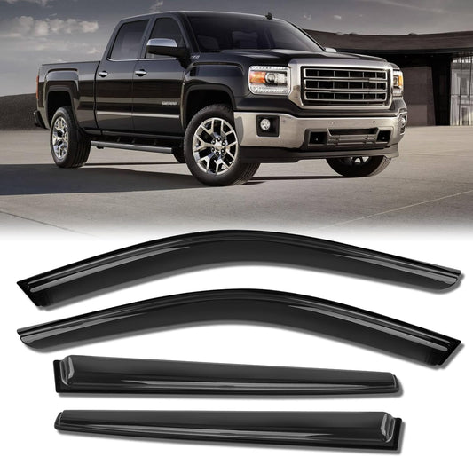 Rain Guards for Car Windows, Tape-On Window Visors Rain Guards Fit for 2019-2024 Chevy Silverado 1500/GMC Sierra 1500 Crew Cab, Window Deflectors, Vent Visors Car Accessories, 4 Pieces