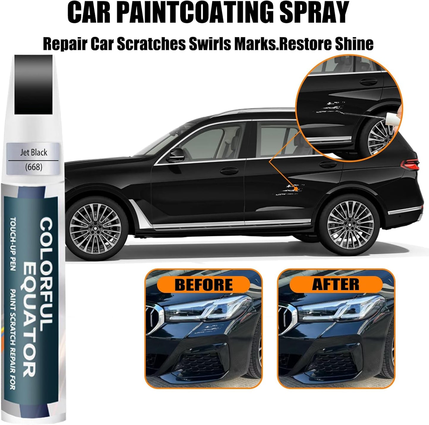 Jet Black(668) Touch Up Paint for BMW, Car Paint Pen Scratch Repair Two-In-One Touch Up Paint, Premium Car Scratch Remover for Deep Scratches