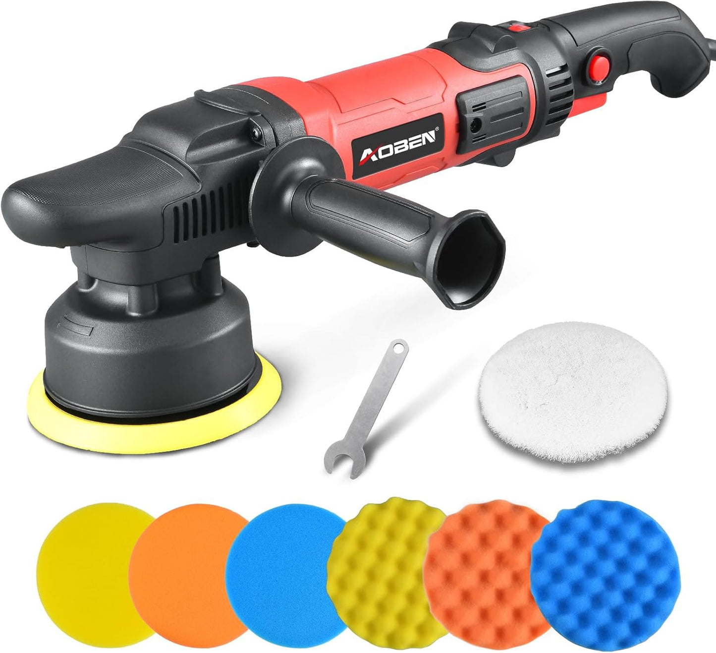 AOBEN Buffer Polisher,5 inch DA Car Polisher,Long Orbit 16mm Random Buffer Polisher kit with 6 Variable Speed 1000-5500rpm,Detachable Handle,7 Buffing Pads for Car detailing Polishing and Waxing