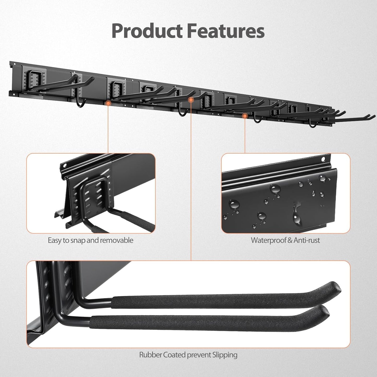 Garage Organizer Wall Mount, 64 Inch Garage Storage Organization, 20PCS Heavy Duty Garden Tool Organizer, Adjustable Tool Storage Rack Hooks, Yard Shed Tool Organizer, Hold Max 900 lbs