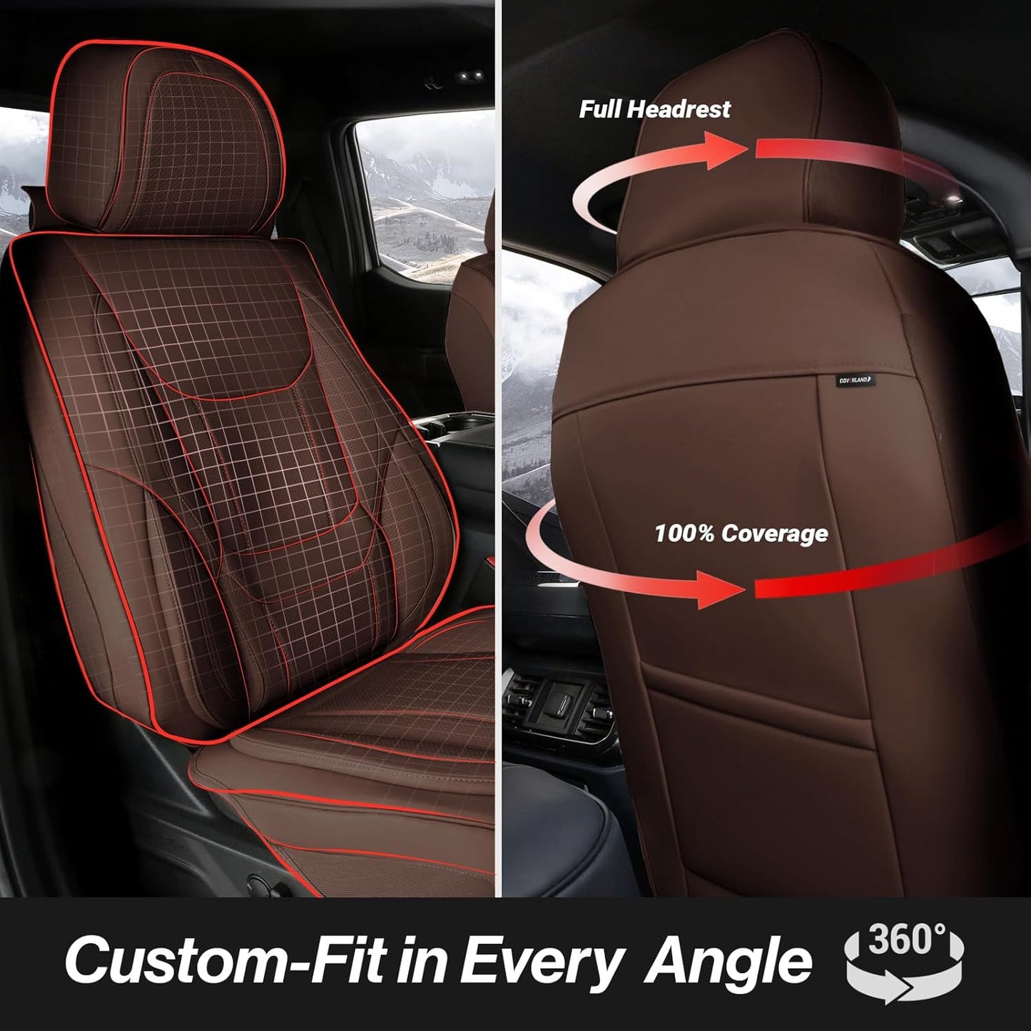 Coverland Custom Car Seat Covers Compatible with 2000-2006 Tundra Regular Cab, Access Cab, Double Cab - Premium Leather Waterproof Interior Protector Front Seat-Dark Brown [See Size Chart-Size A61]