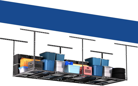 GIOTORENT 3x8FT Heavy Duty Overhead Garage Storage Rack - Adjustable Ceiling Shelving with 600lbs Weight Capacity, Metal Garage Organization System, Black