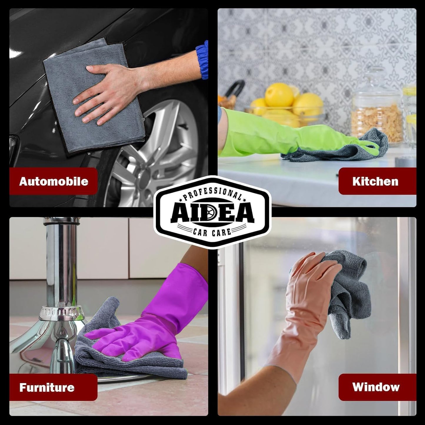 AIDEA Microfiber Cleaning Cloth Grey 10PK, Micro Fiber Cloth for Cleaning Cars, Premium All Purpose Car Towels, Dusting Cloth Cleaning Rags SUVs, House, Kitchen, Window, Workshops, 12"×12"