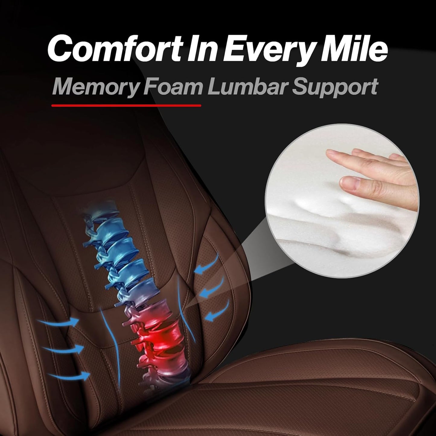 Coverland Custom Car Seat Covers Compatible with Avalanche, Ram 1500, Ram 2500 - Premium Leather Non-Slip Memory Foam Waterproof Interior Protector Front Seat-Dark Brown [See Size Chart-Size A43]