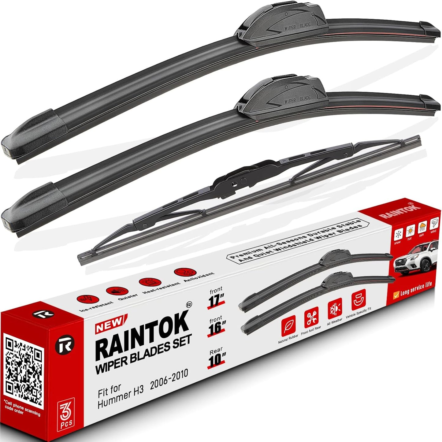 Windshield Wiper Blades Replacement for 2006 2007 2008 2009 2010 Hummer H3 Original Factory Quality Front Rear Wipers Blade Set for My Car - 17" 16" 10" (Pack of 3)