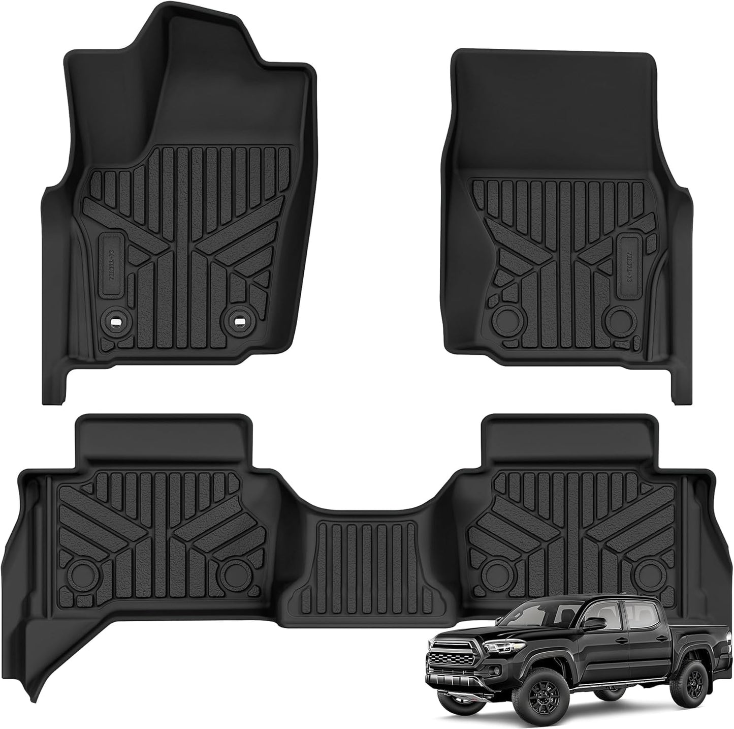 AUTOSAVER88 Floor Mats Fit for 2025 Toyota Tacoma Double Cab, All Weather TPE Floor Liners Custom Fit for 2024 Tacoma Automatic Transmission Non Hybrid, Front&Rear 2 Row Car Mats Accessories, Black
