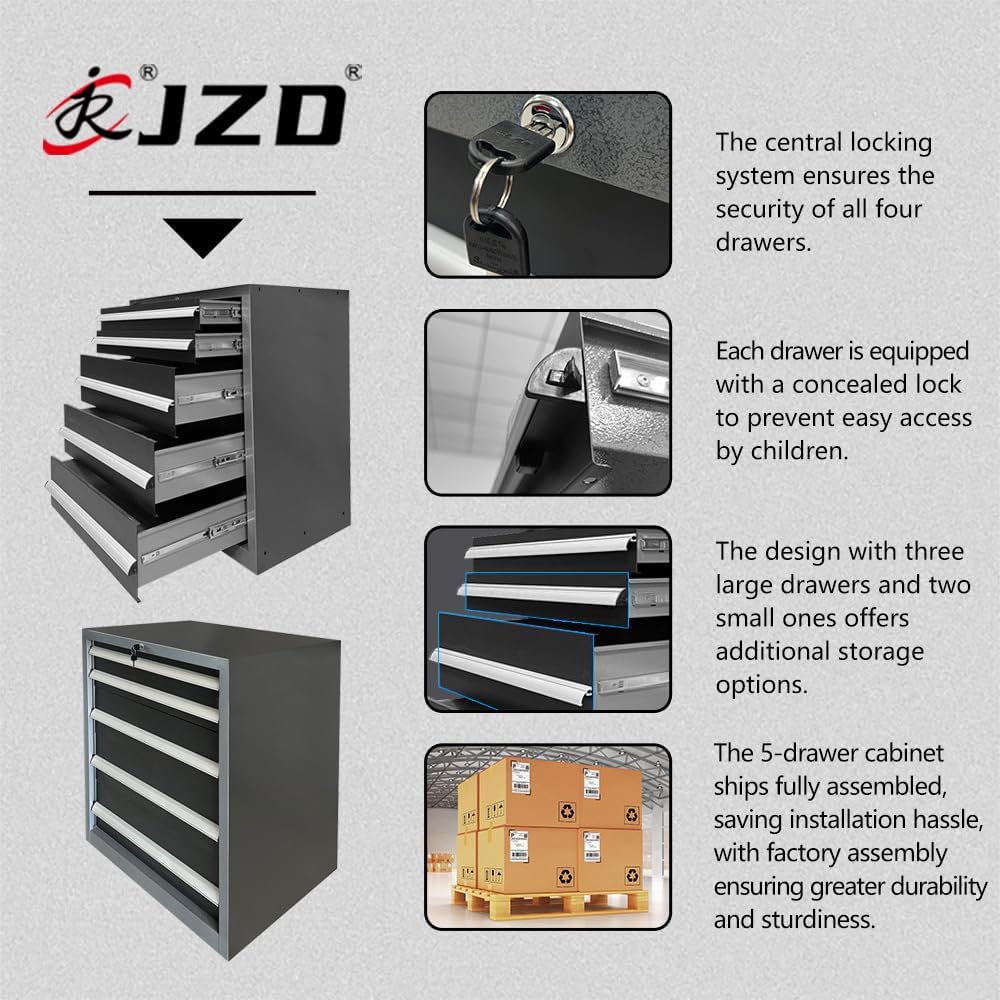 JZD Steel Garage Cabinet System, Tool Organization with Wooden Worktop, for Auto Repair Shop Basement Factory