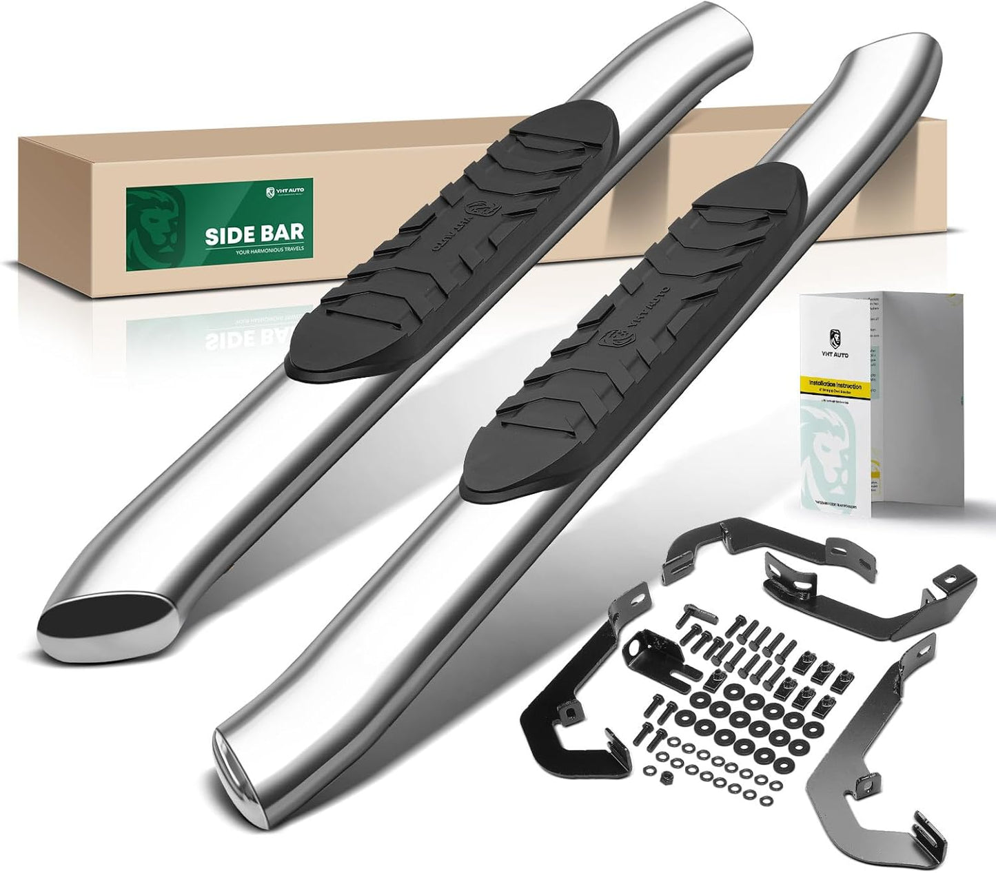 YHTAUTO 5 Inch Running Boards Side Step Bars Fit for 2007-2019 Chevy Silverado & GMC Sierra 1500/2500 HD/3500 HD - Standard/Regular Cab, 304 Stainless Steel Polished Oval Bent End Truck Step Rails