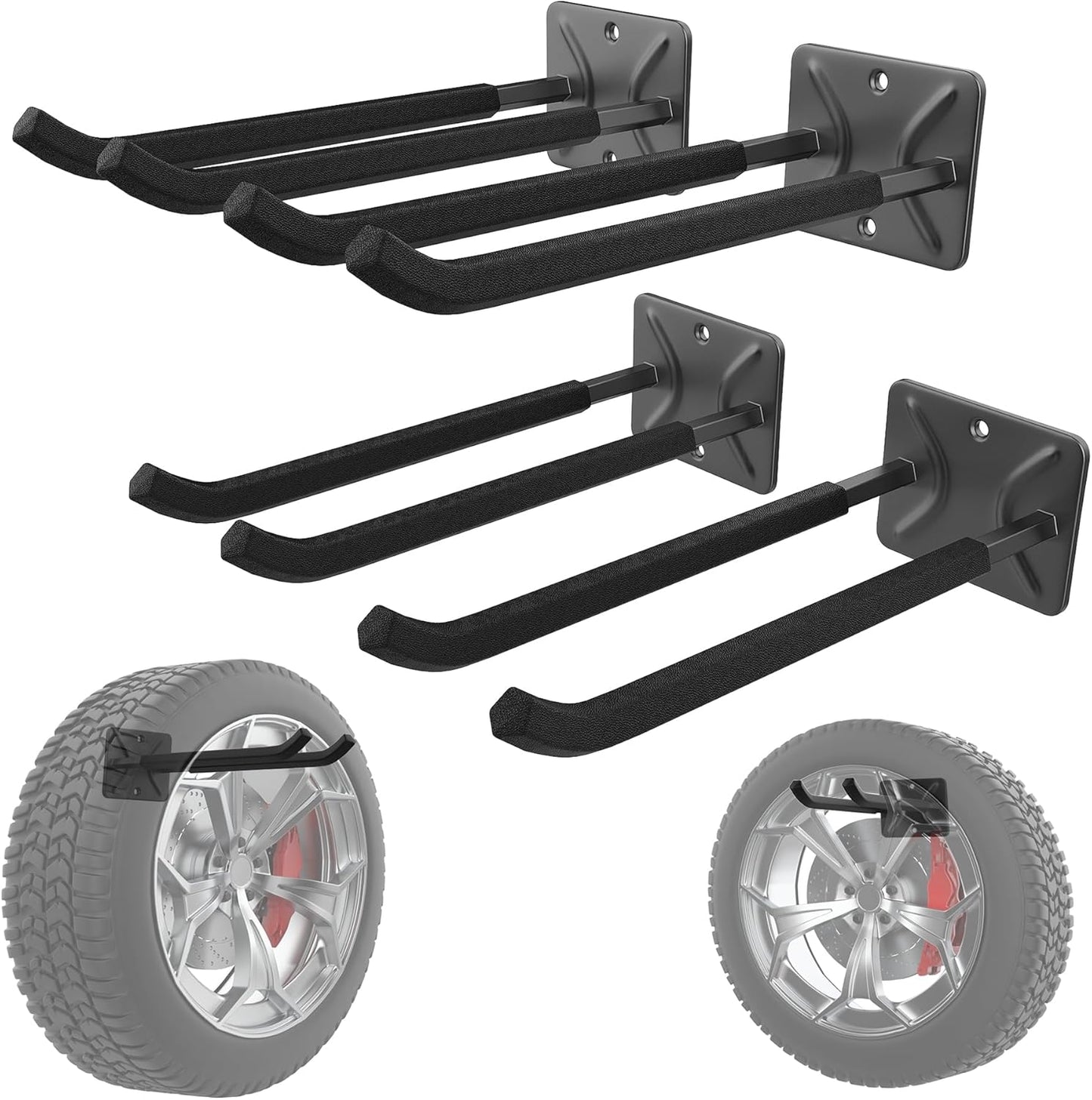 WALMANN Wall Mounted Garage Hooks, Heavy Duty 12-inch Tool Hooks for Hanging, Tool Hangers for Car Tires, Ladders, Folding Chairs, Strollers, Garden Tools (Pack of 4)