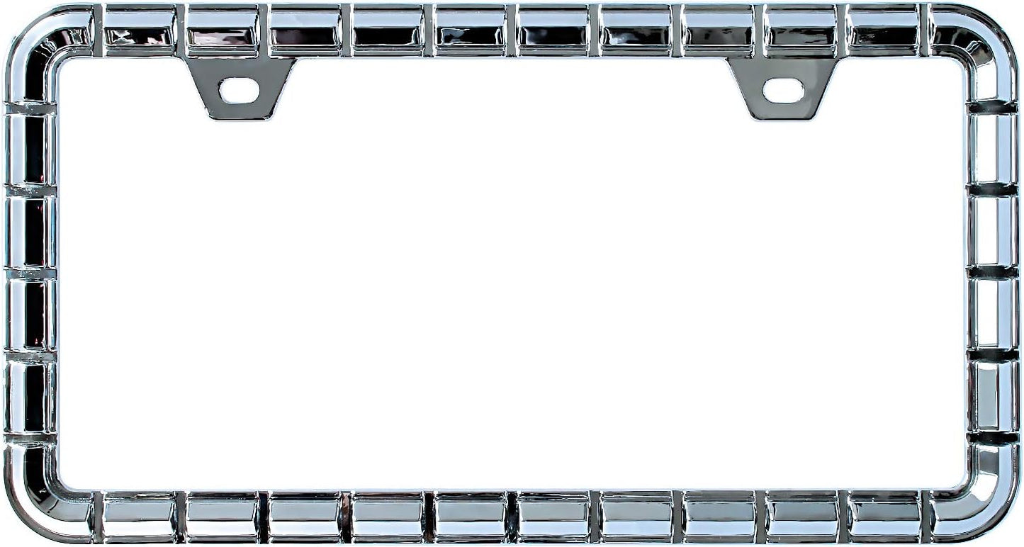 Creathome 3D Chrome License Plate Frames, Pure Zinc Alloy Metal with Chain Patterned