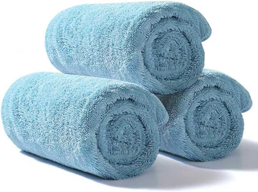 JOYMOOP Microfiber Towels for Cars, 3 Pack 35.4" x 23.6" Car Drying Towel, Blue Reusable Car Towel, Quick Drying Car Microfiber Cleaning Cloth for RVs, SUVs, Trucks