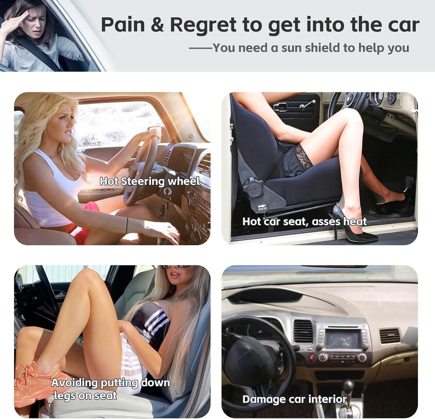 for Honda Civic 2012-2015 Sun Shade Sunshade Windshield Cover, 4-Layer Front Window Shade Custom Fit Civic Sun Visor 240T Retractable Shade Blocks UV Rays Cooler Car Accessories