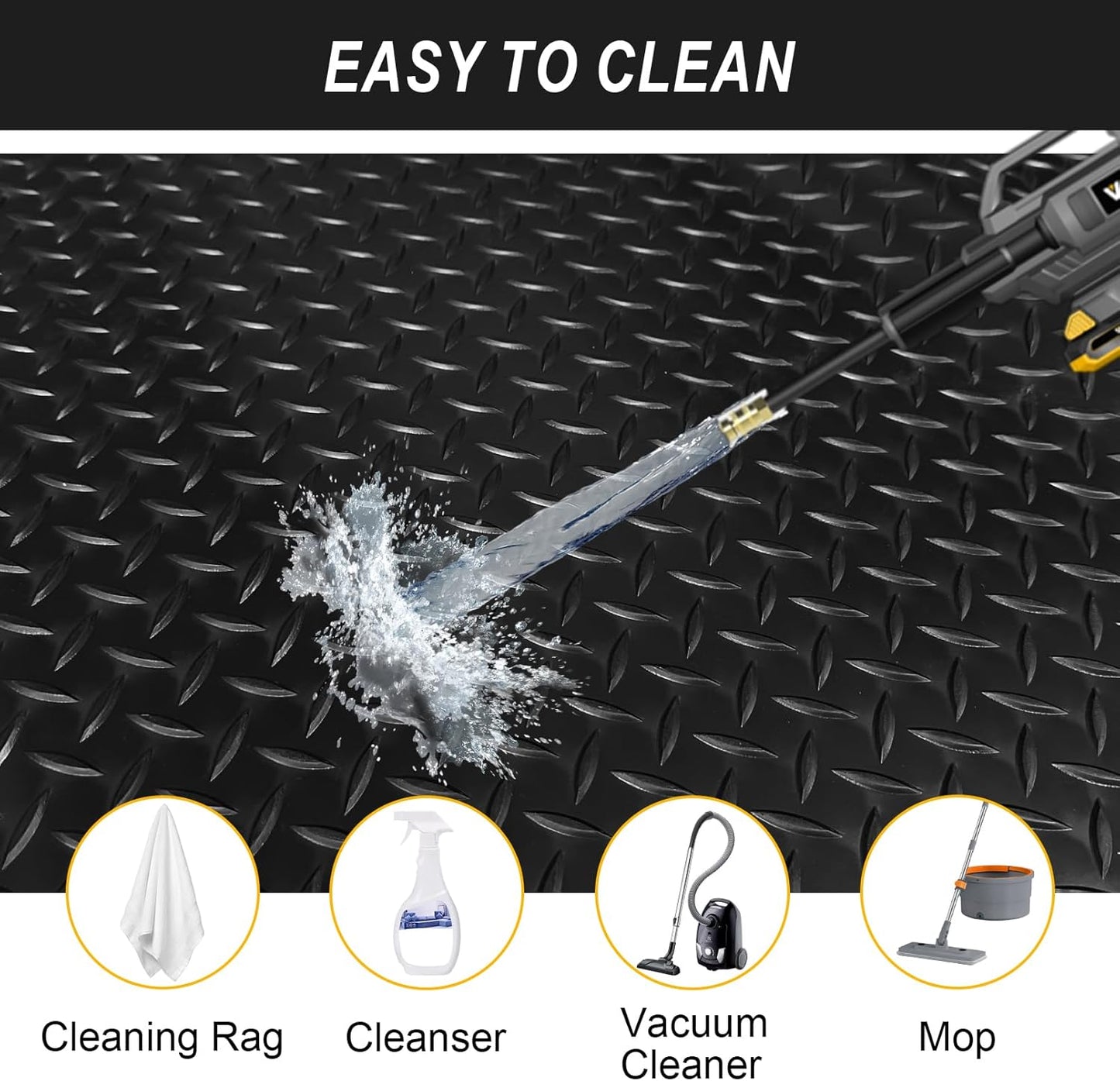 7.5x25 FT Garage Floor Mat, 2.8mm Thickened Flooring Roll for Under Car with 20Pcs Tapes, 188SQFT Diamond Plate, Non-Slip Floor Protector Mat for Garage, Warehouse, Gyms, Trailer(Black)