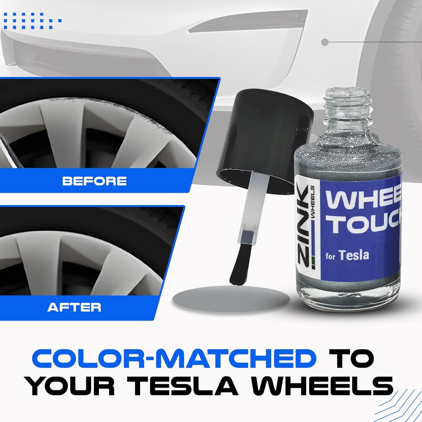 Premium Tesla Wheel Curb Rash Repair Kit for Model X 20-inch Silver Slipstream Rims - DIY Kit with Color-matched Touch Up Paint - Made in USA