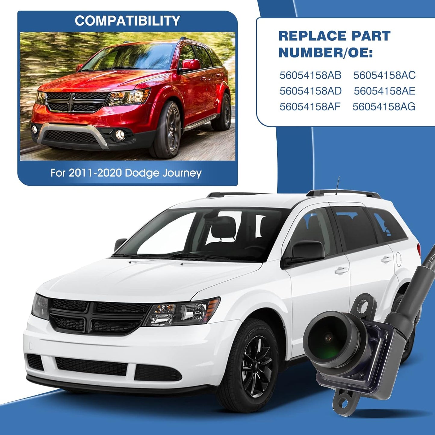 Rear View Assist Camera Compatible with Dodge Journey 2011-2020 Safety Parking Back Up Camera OE Replacement Part 56054158AB 56054158AC 56054158AD 56054158AE 56054158AF