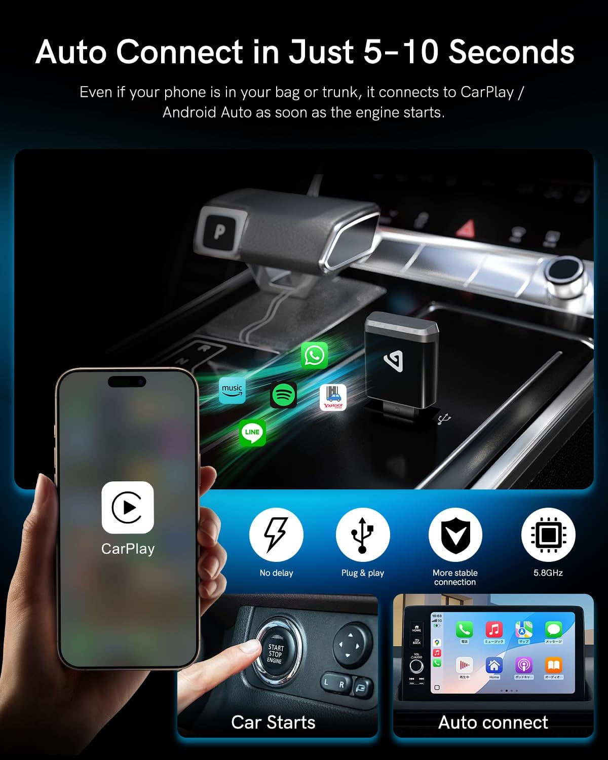 Wireless CarPlay Adapter for Apple iPhone & Android 2025 Upgrade Mini 2-in-1 Wired Android Auto to Wireless, Compact Design Plug & Play Auto Connect Car Play Dongle Fits for OEM Wired CarPlay Cars