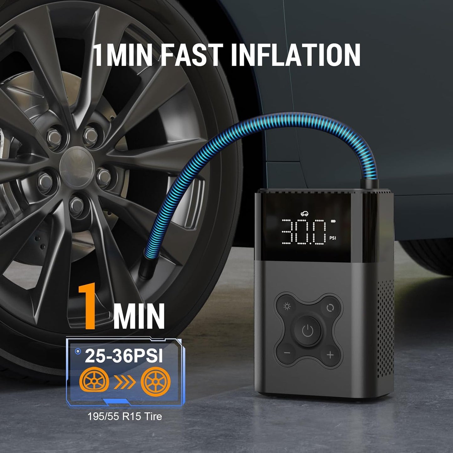 Tire Inflator Portable Air Compressor, 150 PSI Air Pump for Car, Electric Bike Pump with Digital Tire Pressure Gauge, Portable Tire Inflator for Compact Car, Electric Motorcycle, Bike (Black)