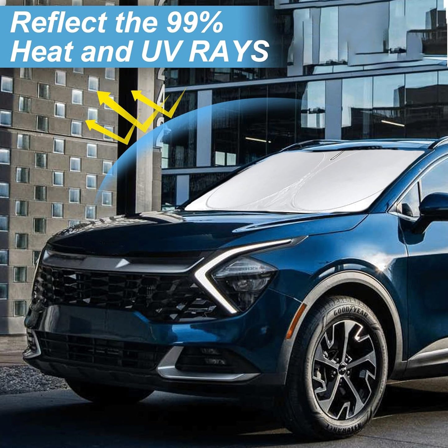 Custom Fit Sportage Windshield Sunshade for 2022-2023 2024 2025 KIA Sportage Front Window Shades Cover for Windshield Sun Visor Protector Reflector Block Heat and Sun Protection Cooler Accessories