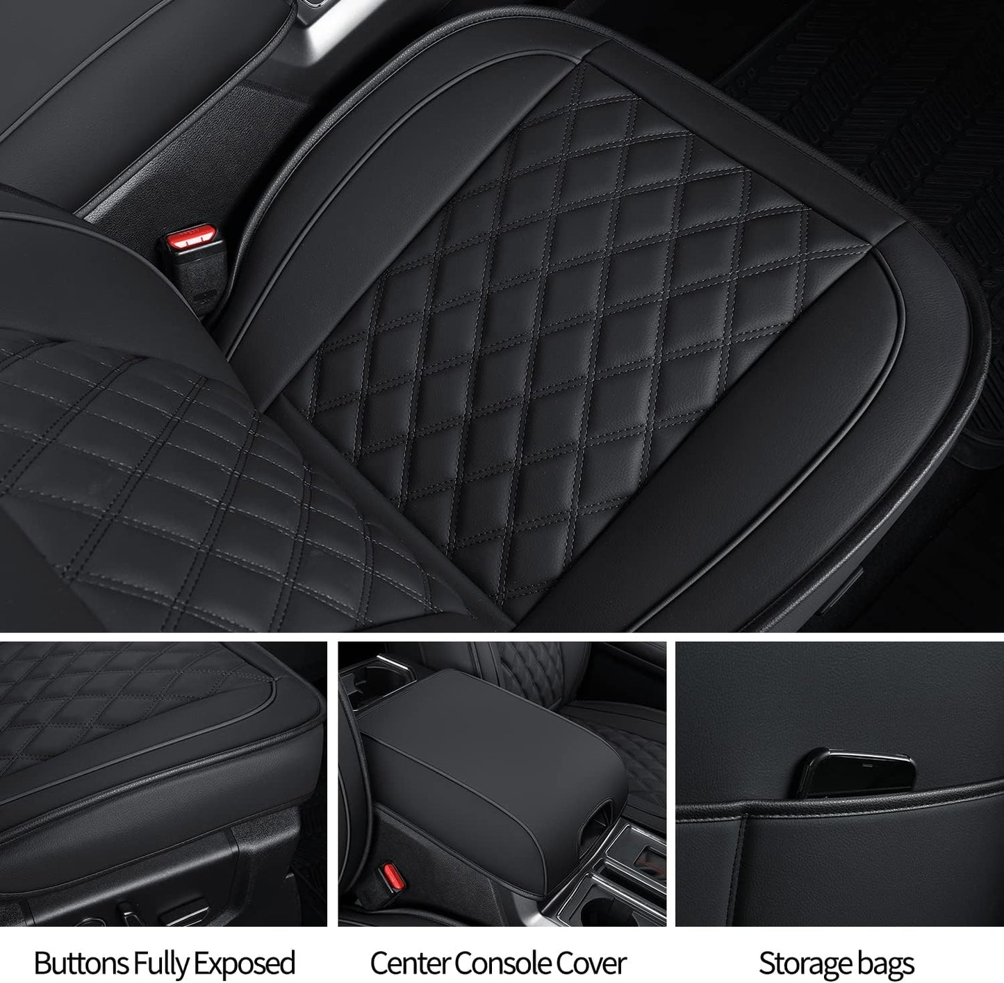 LUCKYMAN CLUB F150 Faux Leather Seat Covers Fit for 2015-2025 F150 and 2017-2025 2025 F250 F350 F450 Pickup Trucks(Front Pair,Black)