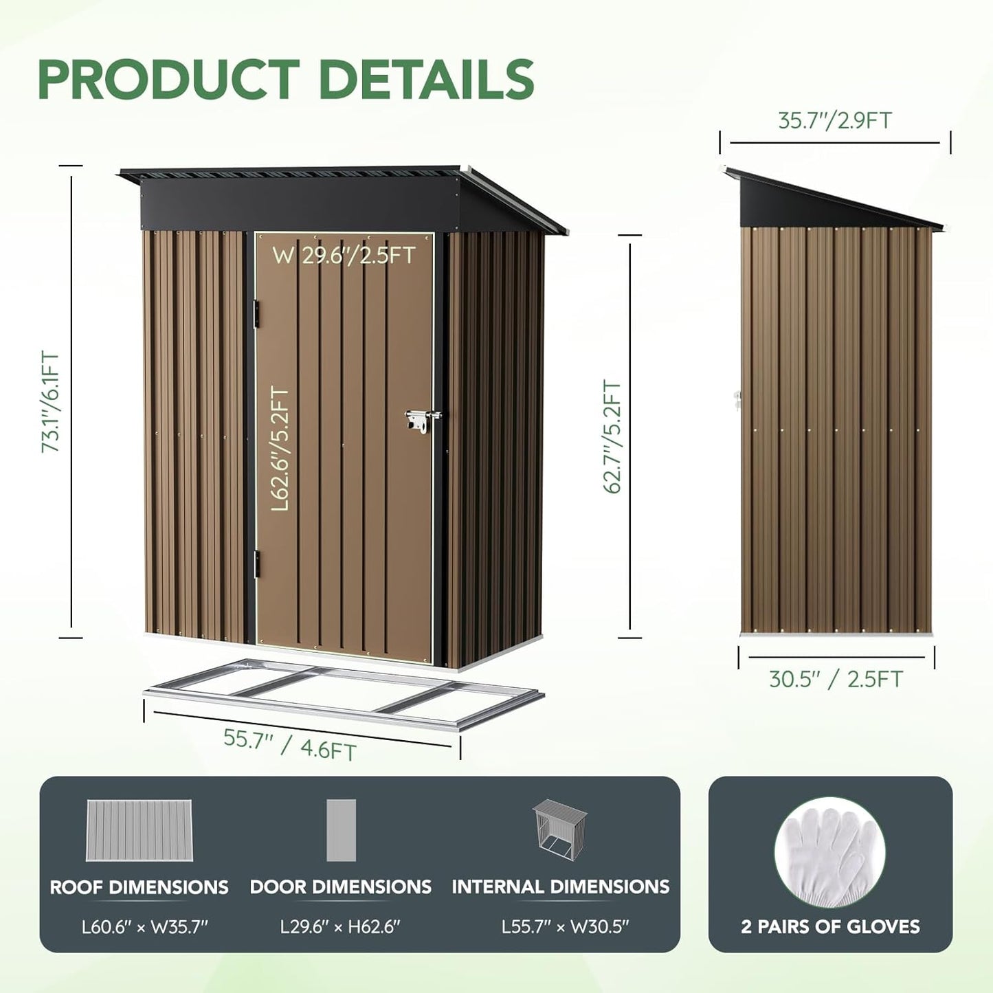 5X3FT Outdoor Steel Storage Shed with Lockable Doors, One Window,Ideal for Garden, Backyard, Patio Storage,Brown