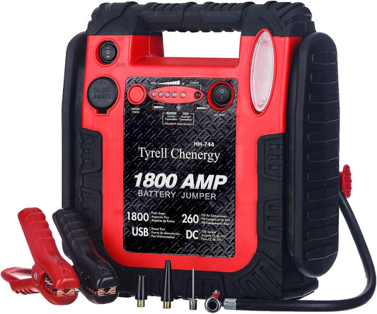 New Upgrade 1800A Car Battery Jump Starter with Air Compressor, 20000mAh 12V Auto Lead-Acid Battery Booste, 260PSI Tire Inflator (Up to 8.0L Gas/Diesel) with LED Light & USB