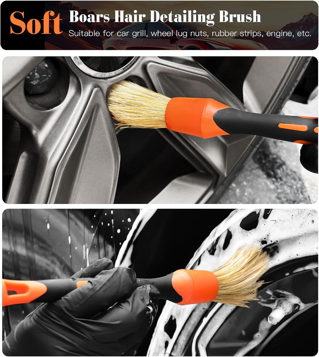 7PCS Motorcycle Cleaning Kit, 2-Size Bendable Wheel Brush, Tire and Chain Brush, Detailing Brush, Microfiber Towel and Car Wash Mitt for Car Wheels Motorcycle Dirt Bike Detailing Wash Kit