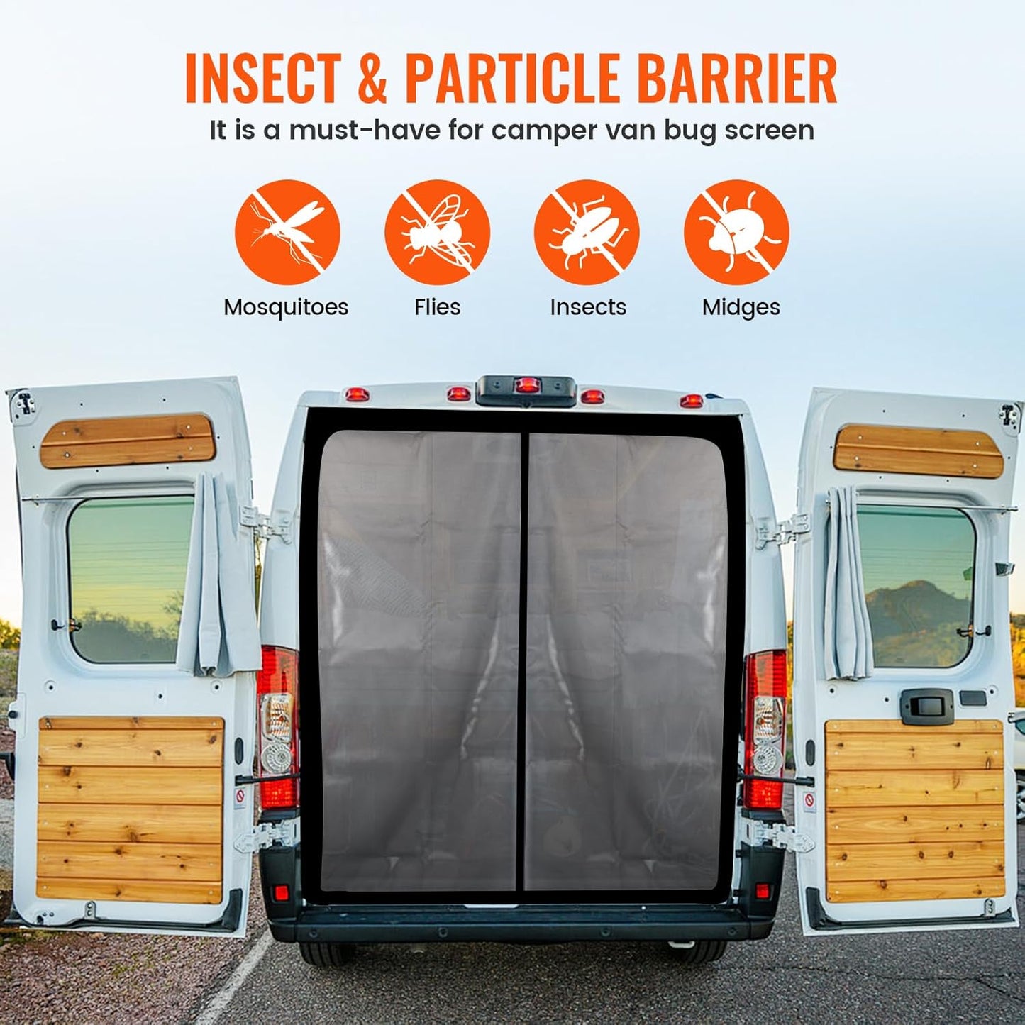 65''H x 65''W Van Bug Screen Universal Size Rear Door Window Covers with Magnetic Closure Car Window Screens for Camping Fits Standard Roof Mercedes Sprinter Ford Transit and RAM Promaster