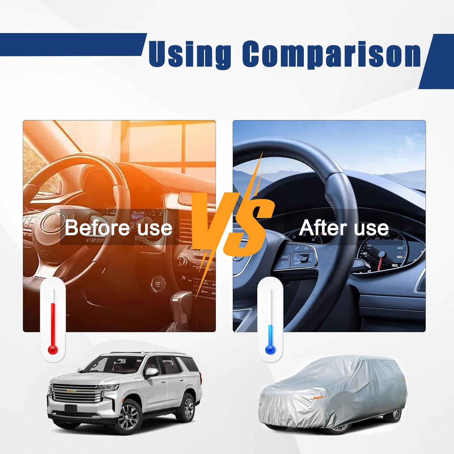 Kayme 6 Layers SUV Car Cover Custom Fit for Chevrolet Chevy Tahoe (2007-2025) Waterproof All Weather for Automobiles, Outdoor Full Cover Rain Sun UV Protection.Silver