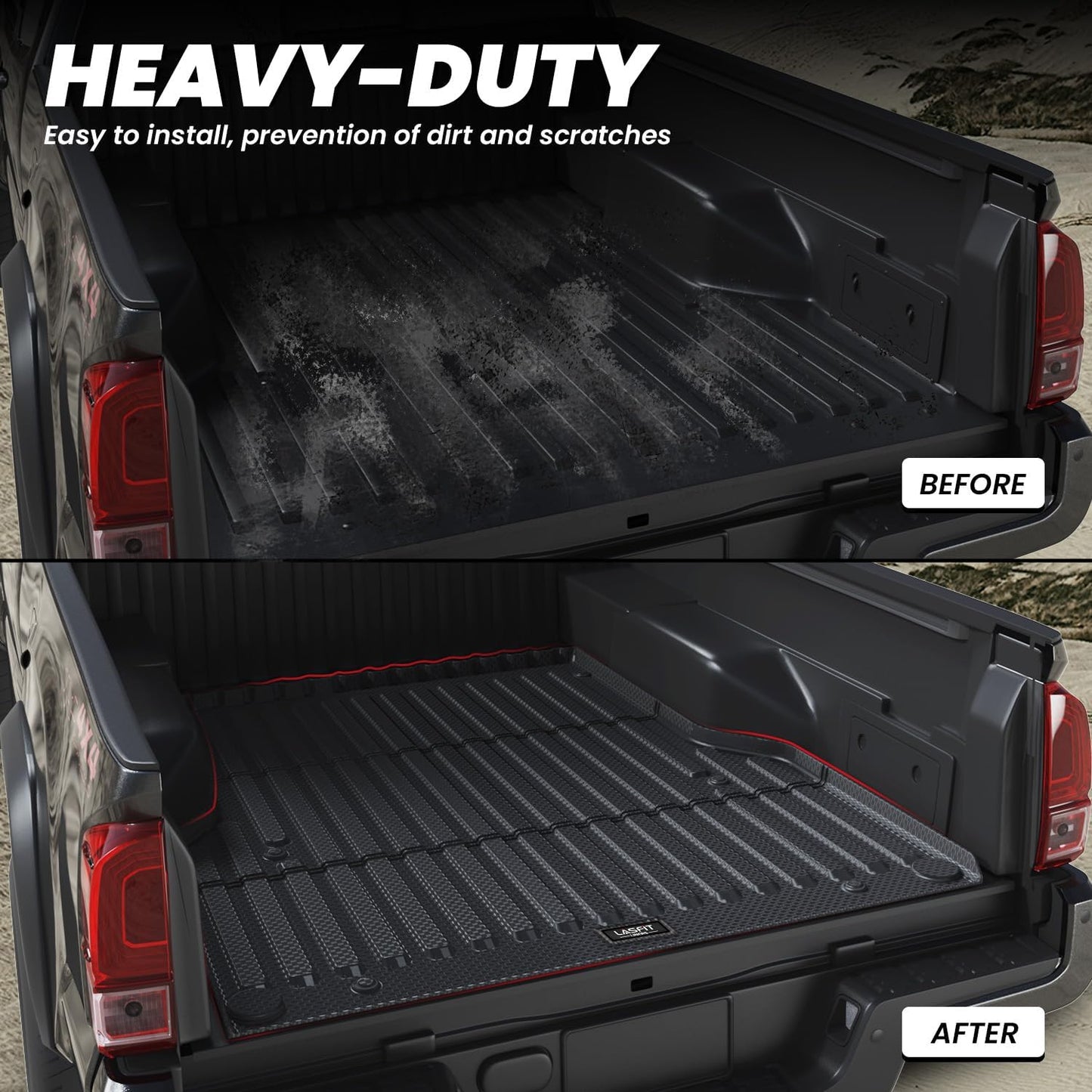 LASFIT Bed Mat for Toyota Tacoma (6FT,73.5''Bed) 2023 2022 2021 2020 2019-2005 Truck Bed 6 ft, All Weather TPE Car Bed Liner for Toyota Tacoma Accessories Truck Mat &Cargo Liner, Black