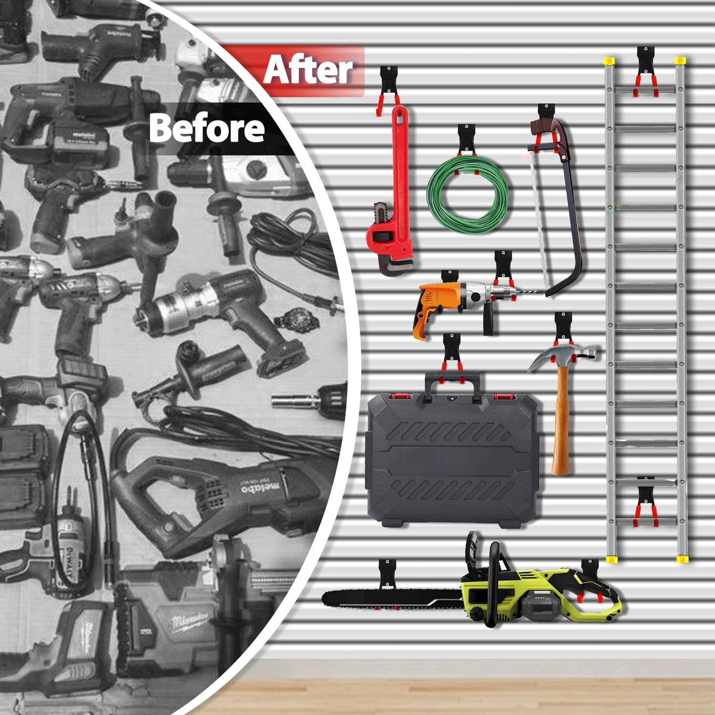 3-H Slatwall Accessories 14 Pack, Slatwall Hooks & Hangers 7 Sizes, Slat Wall Hanging Hooks, Proslat Accessories for Garage Wall Panels Organzing Garden Tools Chairs Ladder(Red)