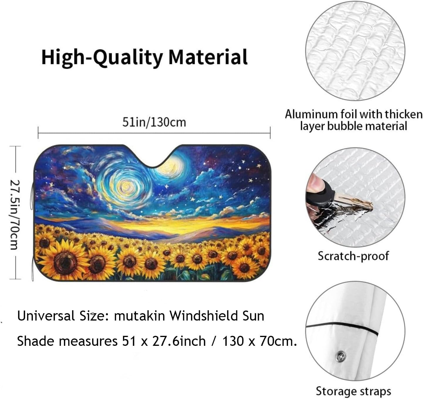 Vintage Sunflower Car Sun Shade Windshield Sunshade Foldable Front Window Shield Cover for Truck SUV