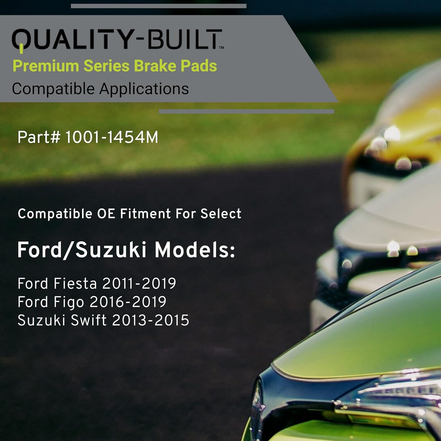 Premium Semi-Metallic Front Brake Pads (1001-1454M) Compatible with Ford Fiesta 2011-2019, Ford Figo 2016-2019, Suzuki Swift 2013-2015