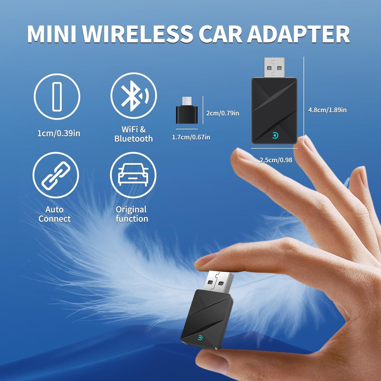 Wireless CarPlay Adapter,Convert Wired to Wireless CarPlay Adapter,Plug&Play 2-in-1 CarPlay & Android Auto Adapter,Fast&Stable Mini USB&USB-C/Type-C Car Adapter,Suitable for iOS10+/Android11+（Black）