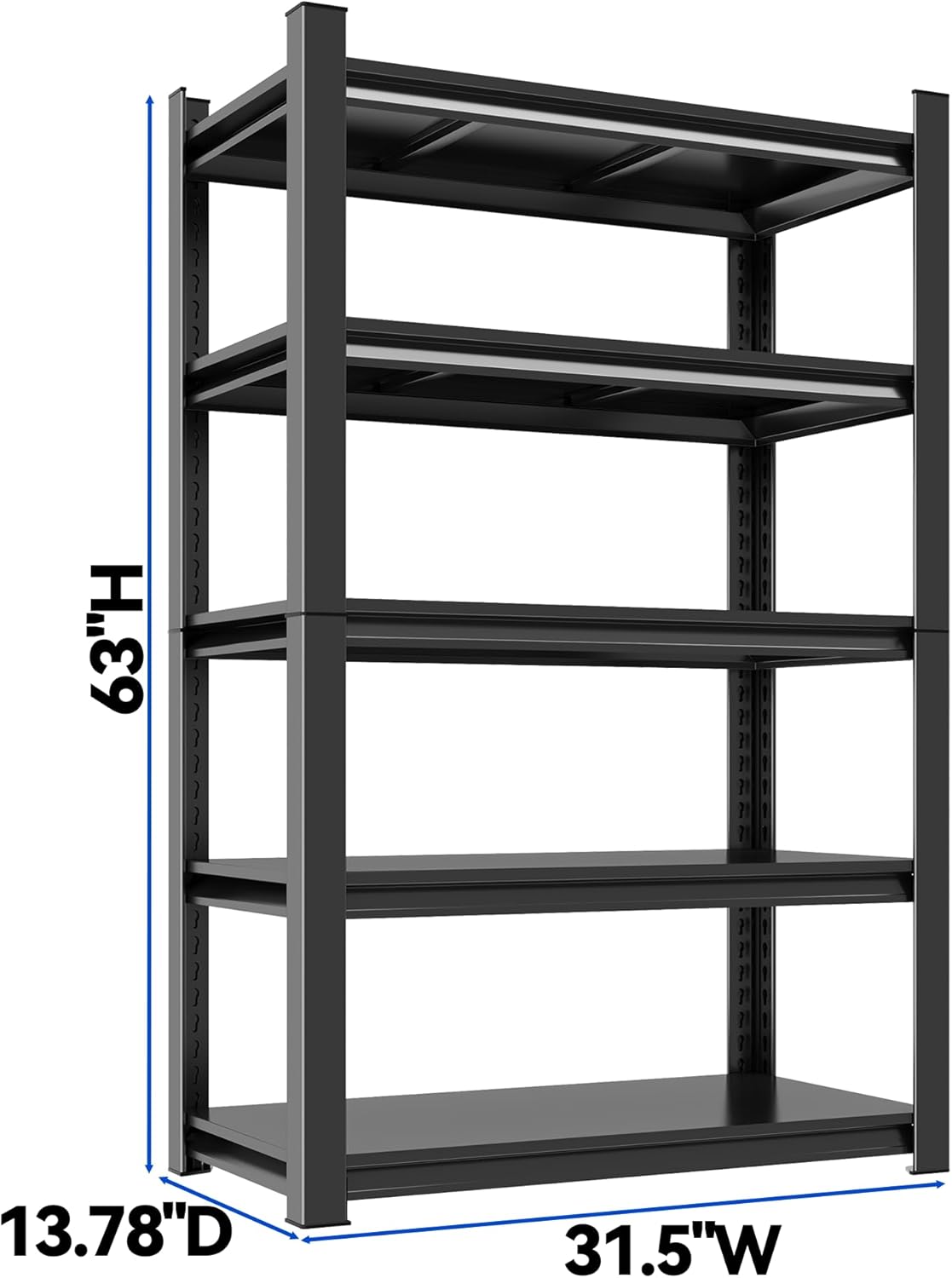 63"H Garage Shelving Heavy Duty Rack, 3000 LBS Extra Large Capacity 5 Tier Adjustable Storage Shelves, Metal Industrial Shelf Units for Garage, Basement and Warehouse, 63"H×31.5"W×13.78"D, Black