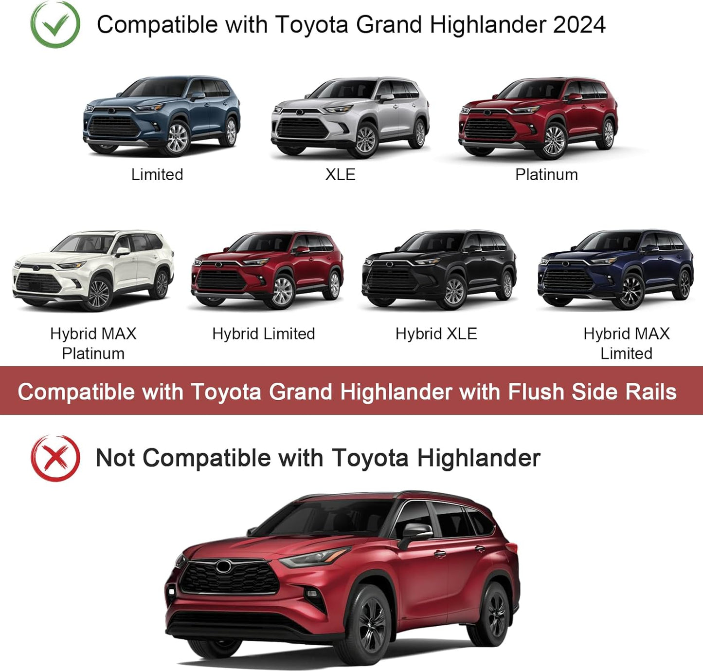 KINGGERI Lockable 260LBS Roof Rack Cross Bars Compatible with Toyota Grand Highlander & Lexus TX 2024 2025(with Flush Side Rails), Heavy Duty Aluminum Roof Rails Crossbars Rooftop Luggage Racks