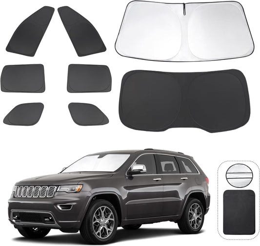 TINGLU 8PCS Window Shades for Jeep Grand Cherokee 2011-2021(NOT for Grand Cherokee L) Accessories Car Side Full Windows Rear Triangular Windshield Sun Shade Sun UV Rays Privacy Protection for Camping