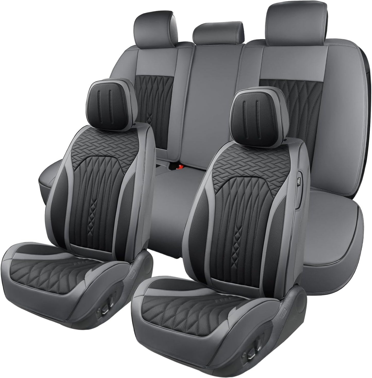 Car Seat Covers Full Set, Leather Seat Covers for Cars, Car Seat Protector Waterproof, Non-Slip Car Interior Covers Fit for Most Cars, SUV, Vans, Trucks,5Seaters,Full Set,Gray-Black,COMFDRIVE-A03