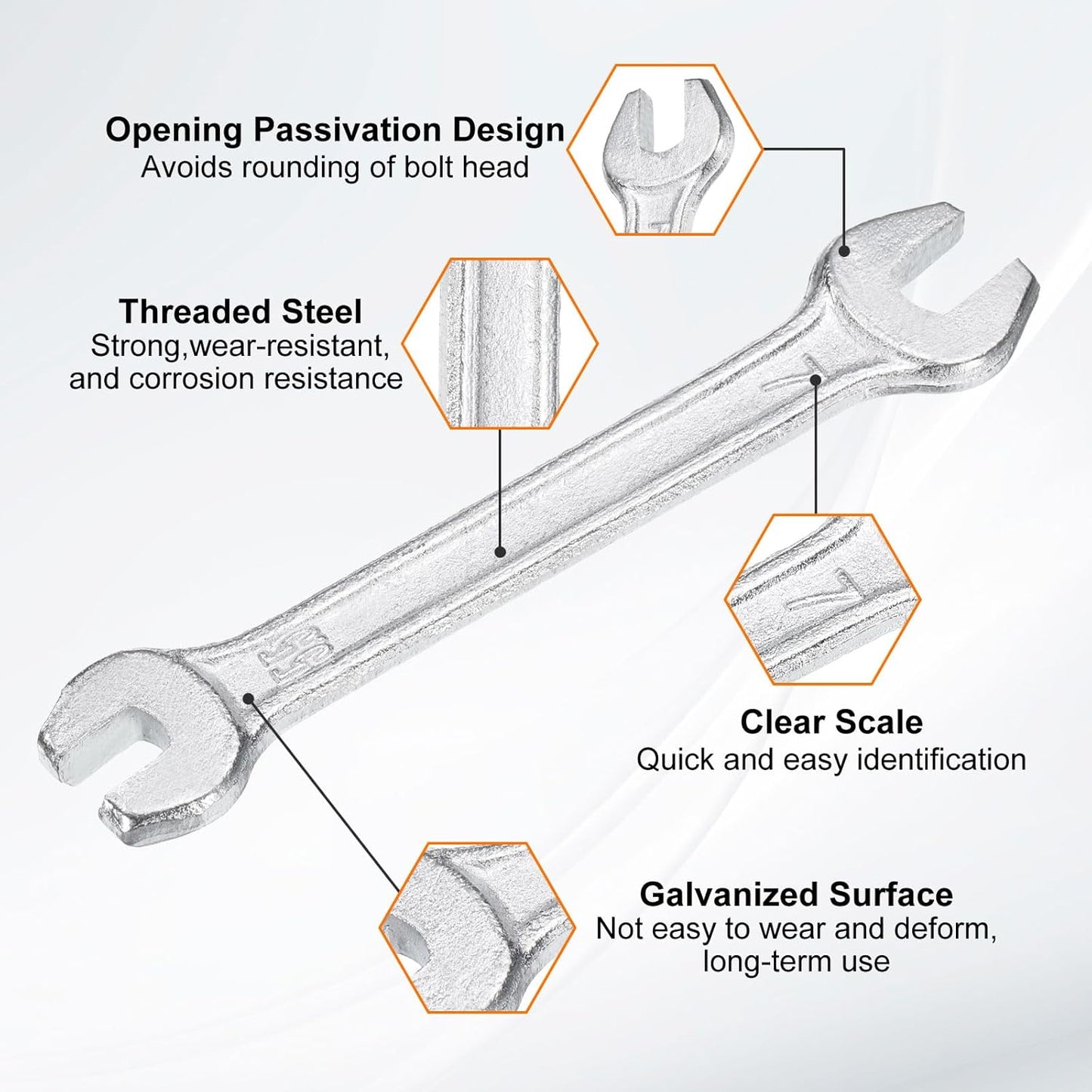 HARFINGTON Double Open End Wrench 5.5mm x 7mm Metric 15 Degree Offset Angle Small Flat Head Wrench Galvanizing Open Ended Spanner for Automotive Repair Furniture Assembly