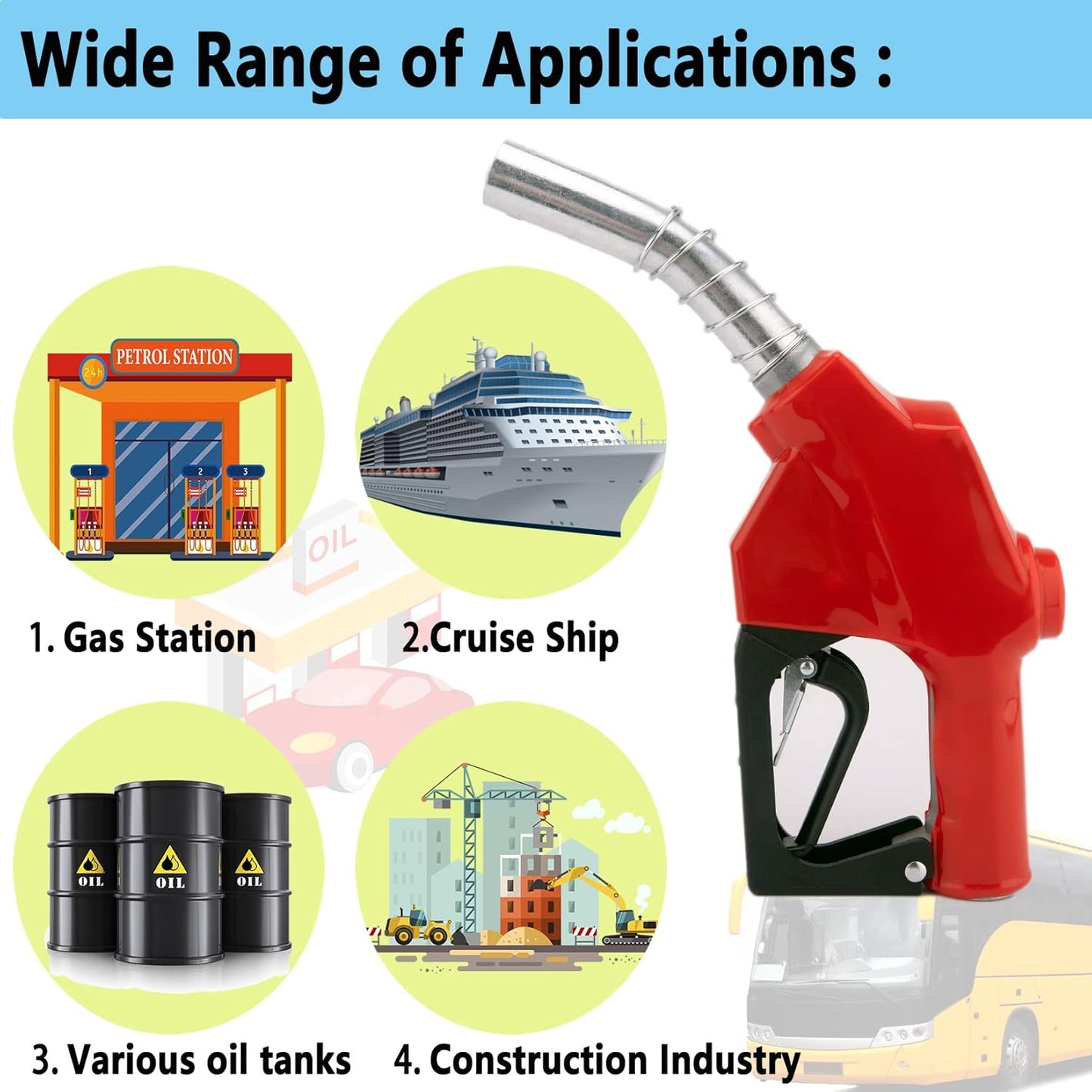 1-3/16"Automatic Fuel Nozzle, Car Fuel Filling Nozzle,Auto Shut-Off Fuel Nozzle, High Flow Automatic Fuel Nozzle, Suitable for Filling Diesel,Kerosene and Various Gasoline(inlet 1”NPT,32GPM) Red
