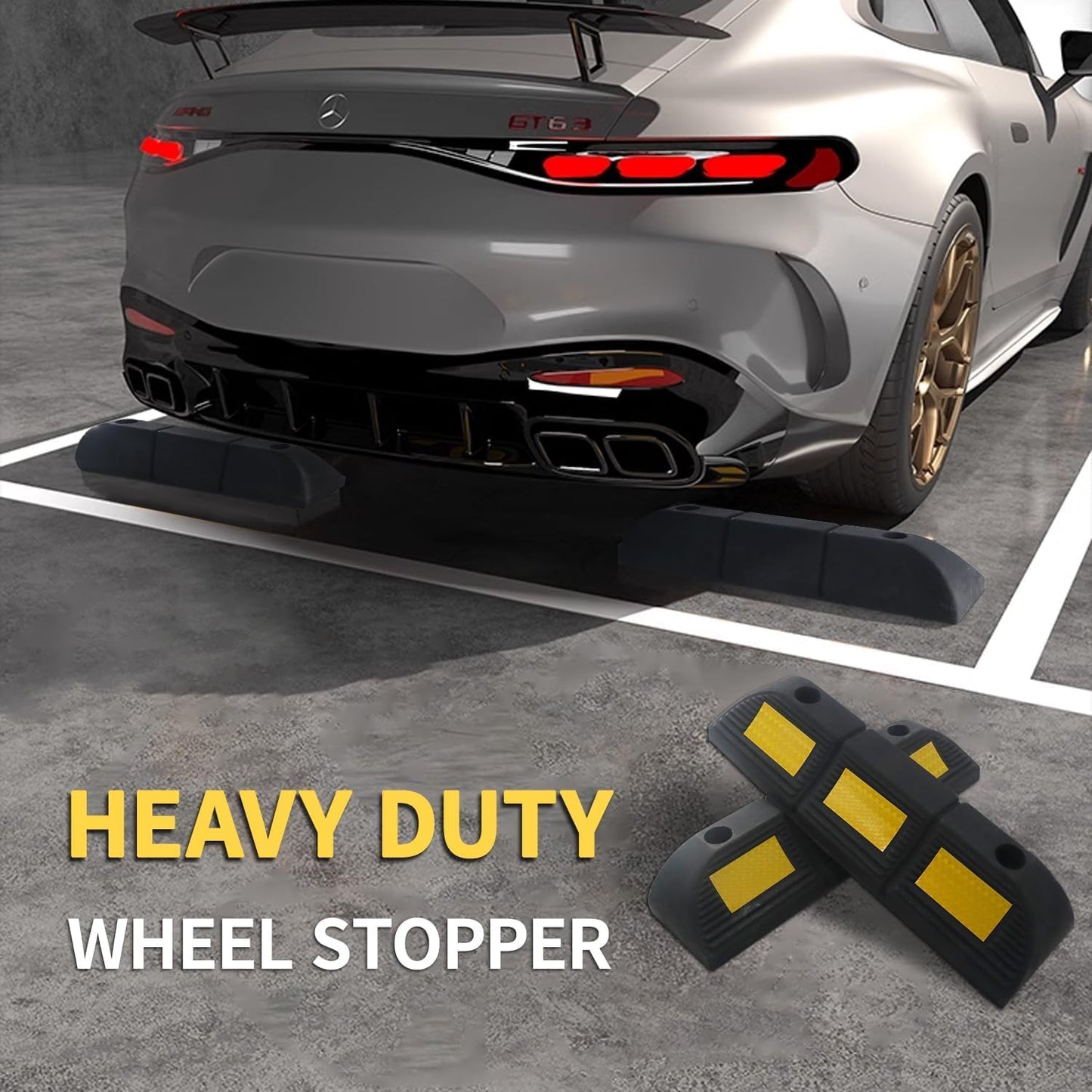 Parking Stopper for Garage Parking Aid 4 Pack Block, Car Truck Curb Floor Parking Lot Wheel Tire Stops Bumpers with Bolt Installation, Rubber Vehicles Aid Gadgets