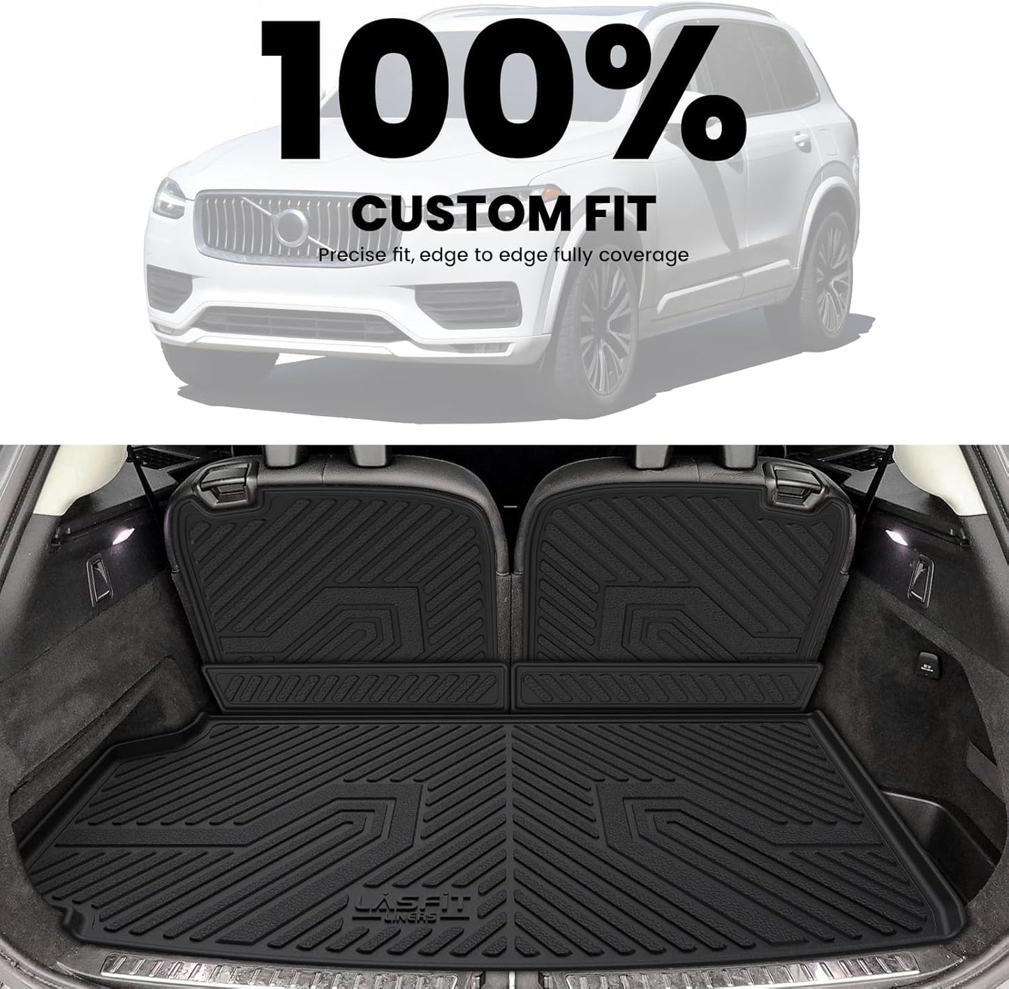 LASFIT Trunk Mat & Backrest Mat for Volvo XC90 2026-2016, All Weather TPE Custom Fit Cargo Liner for Volvo XC90 Cargo Mat, Black, Easy to Clean