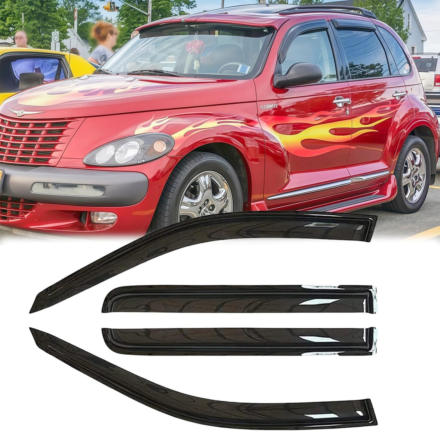 94511 Sunproof Waterproof Side Window Wind Deflector Window Visor fit for 2001-2010 PT Cruiser, 4pcs Protective Replacements Rain Guards Set
