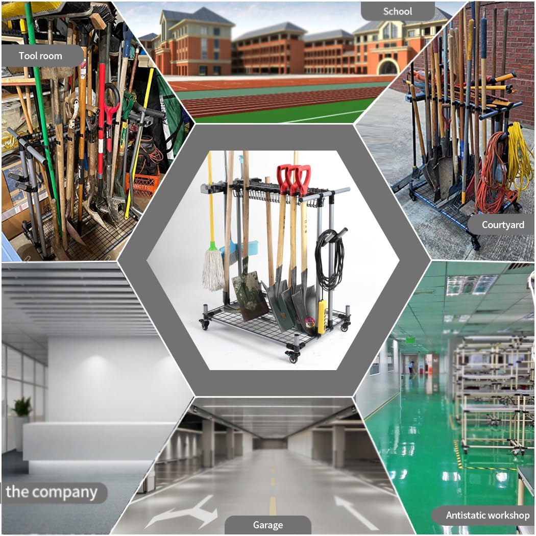 Mobile garden tool organizer metal Garage Storage Holder storage large long lawn tools heavy duty tool rack sturdy yard cart