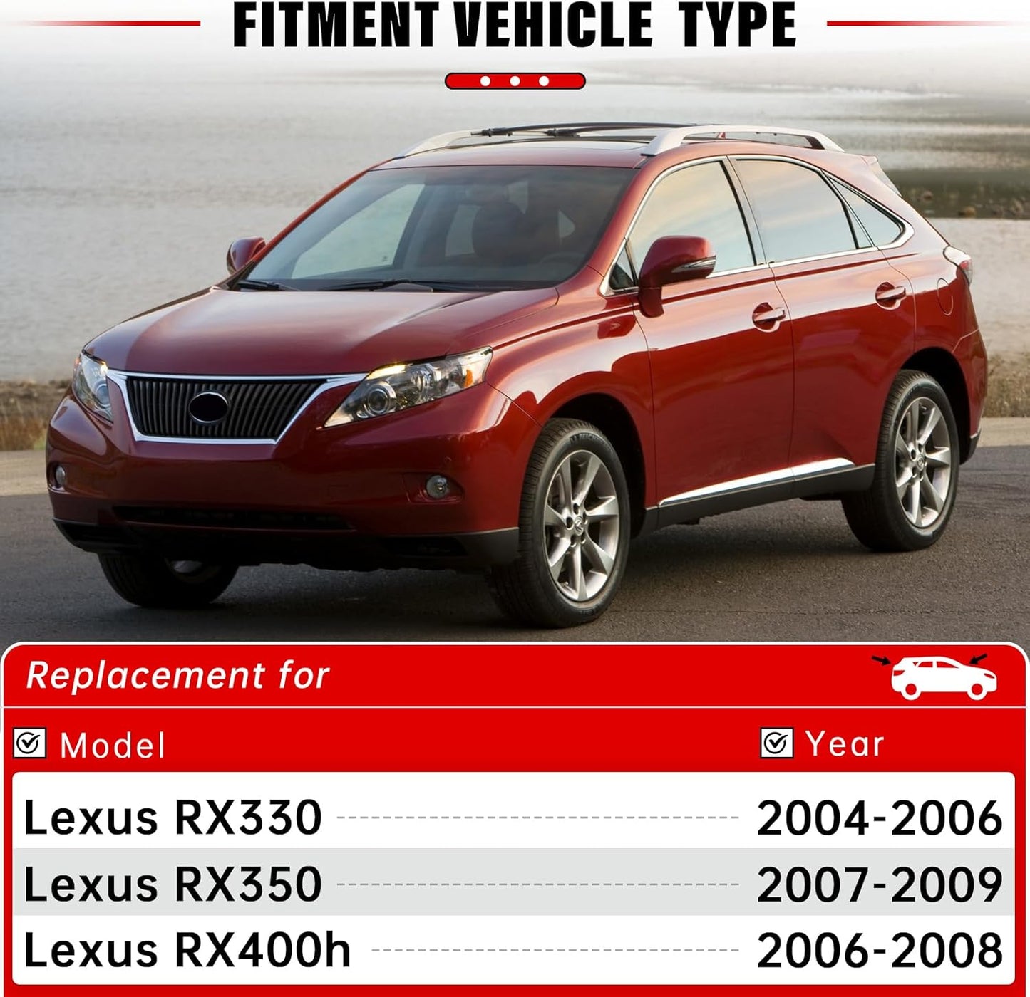 Windshield Wiper Blades Replacement for Lexus RX330 2004-2006, RX350 2007-2009, RX400h 2006-2008 - Front Rear Wipers Blade Set 26" 22" 14" (Pack of 3)