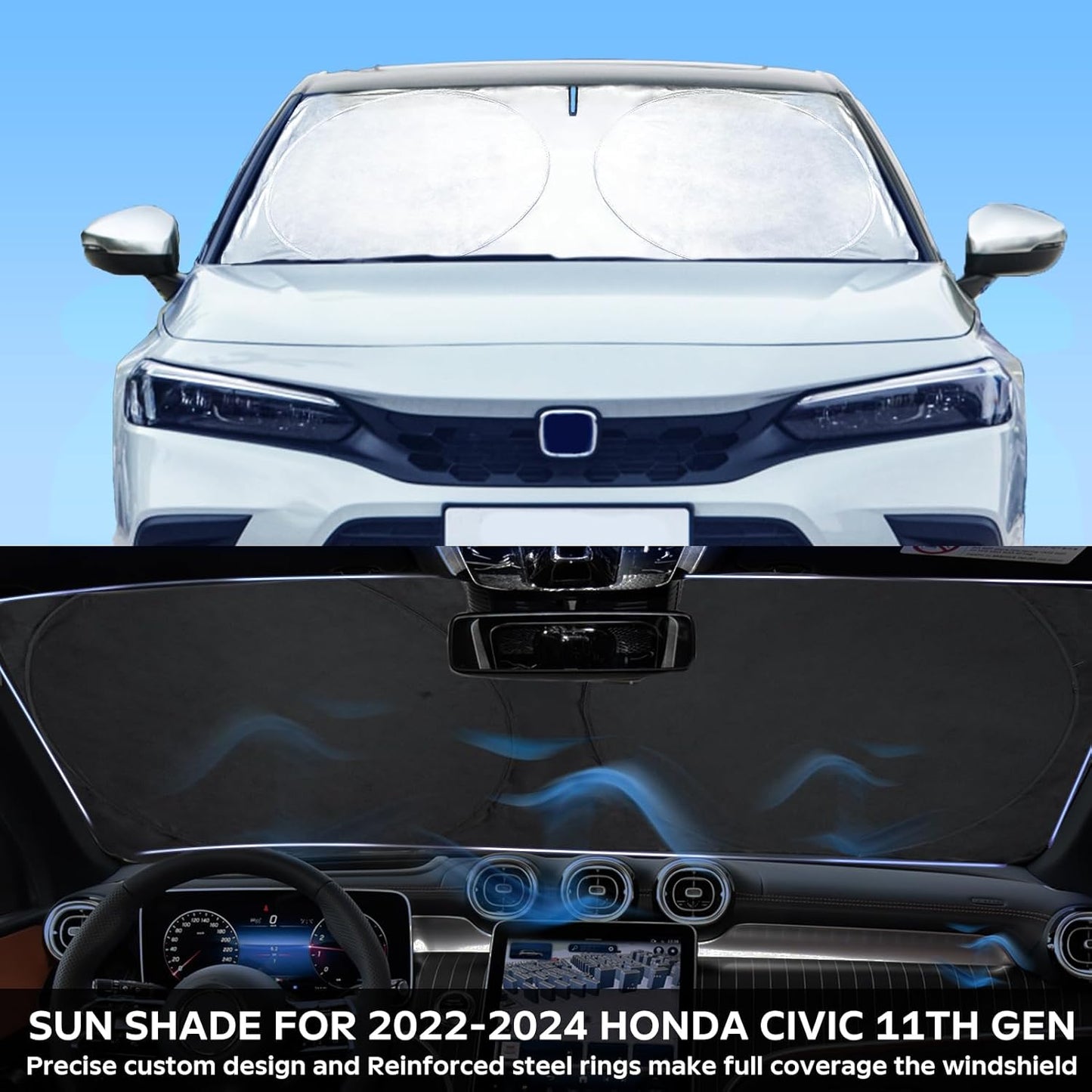 Sunshade for Honda Civic 2022-2025 2026 Sun Shade, Front Window Sun Visor Windshield Cover Custom Fit Civic (Not for 2022 Sport) Sedan, LX, EX, EX-L,Touring Keep Cool Car Accessories Blocks UV Rays