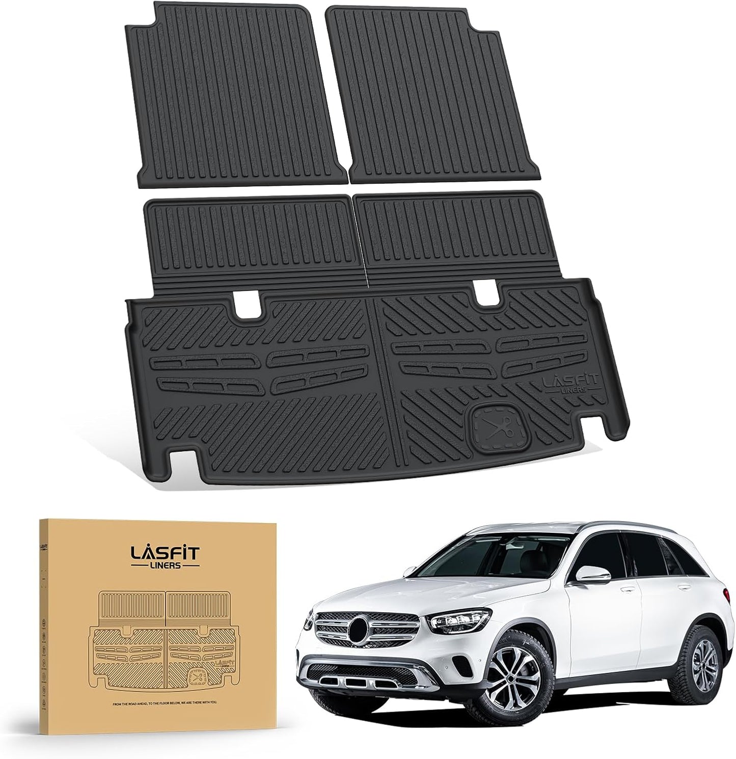 LASFIT Cargo Mat & Backrest Mats Fits for Mercedes Benz GLS 2017-2019 350d / 450/550 / 63 AMG, GL 2013-2016 350/450 / 550/63 AMG, All Weather TPE Trunk Mat for GL&GLS Cargo Liner with Seatback