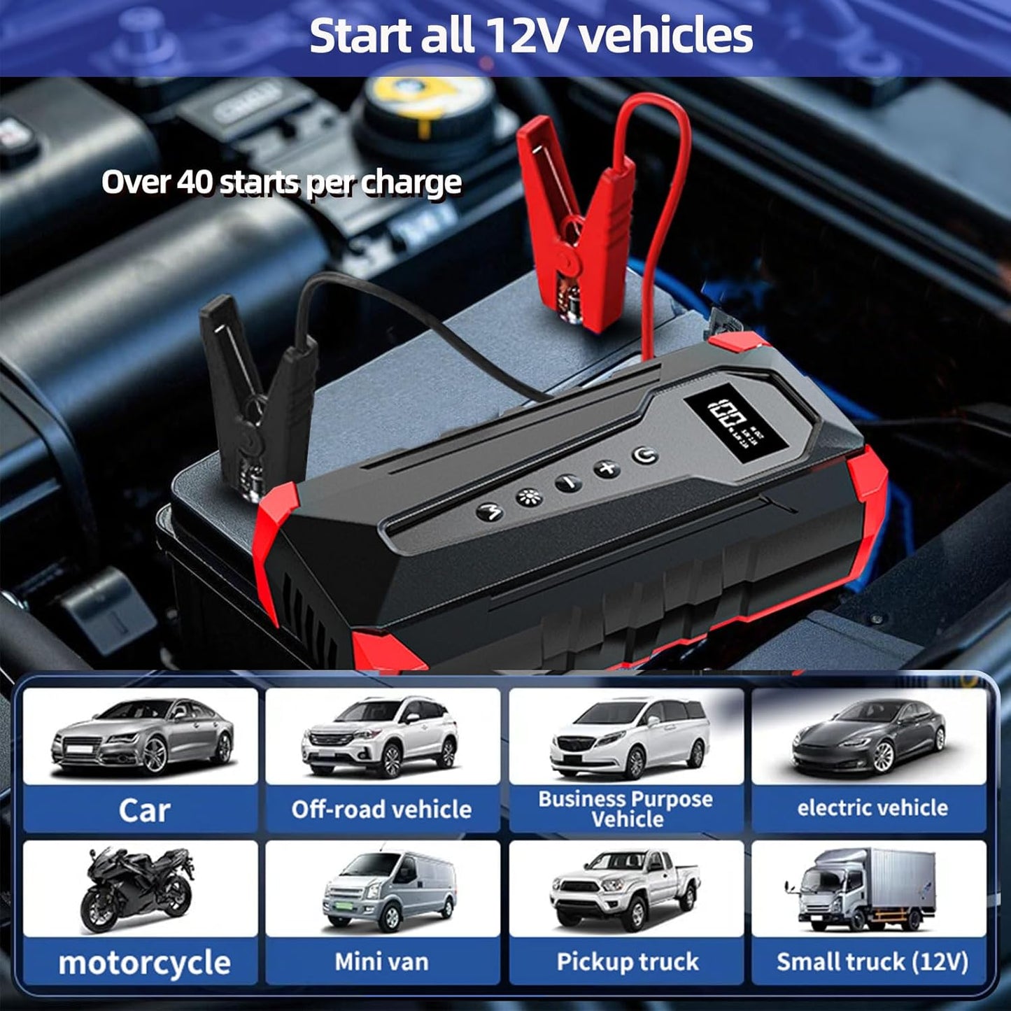 10800mAh Car Jump Starter with Air Compressor and USB/Type-C Charger, UL-Certified Portable Power Station for Cars