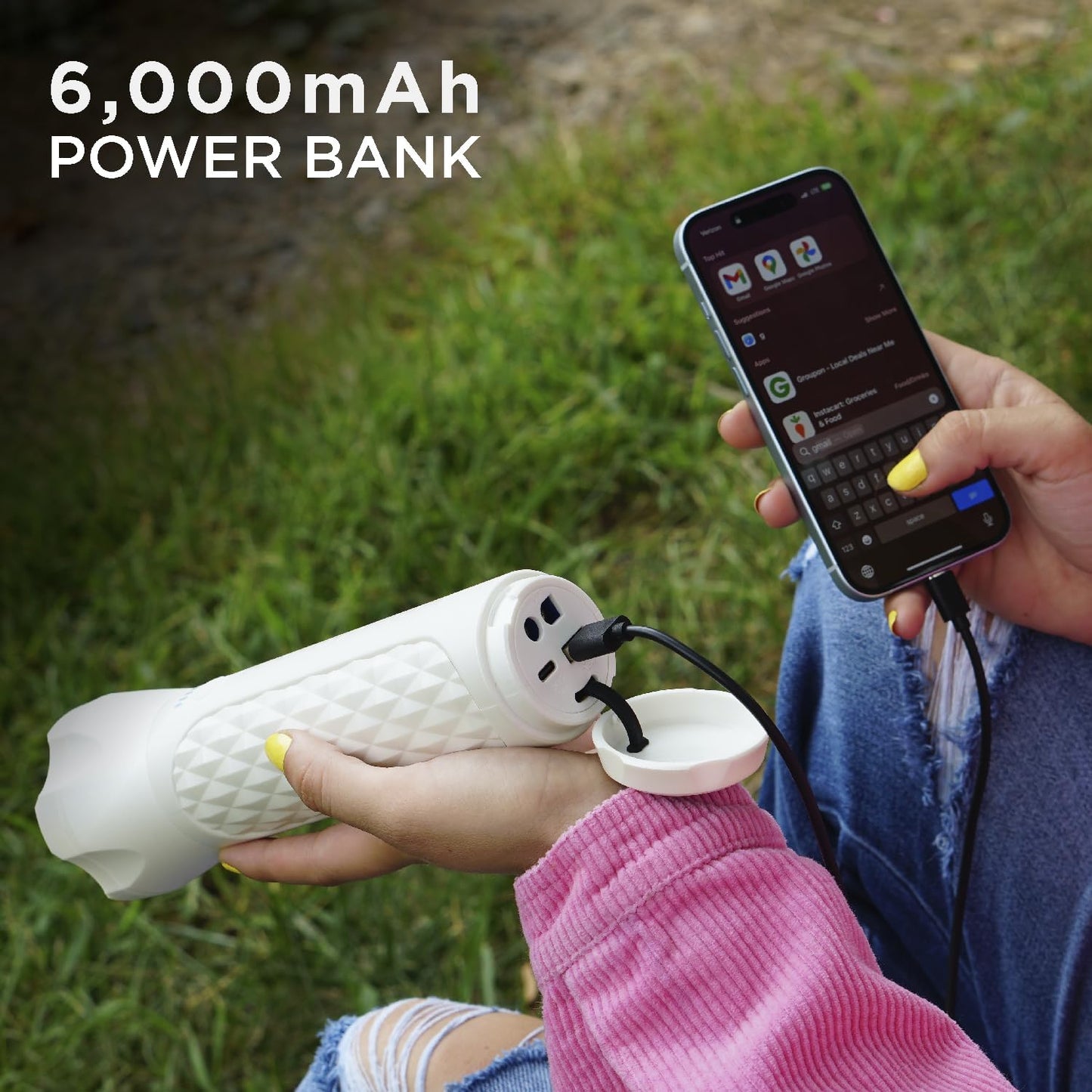 BoostHero Portable Car Battery Jump Starter, 6,000mAh Power Bank, LED Flashlight, with Smart Jumper Cables for up to 6.0L Gas/4.0L Diesel Engines (White)